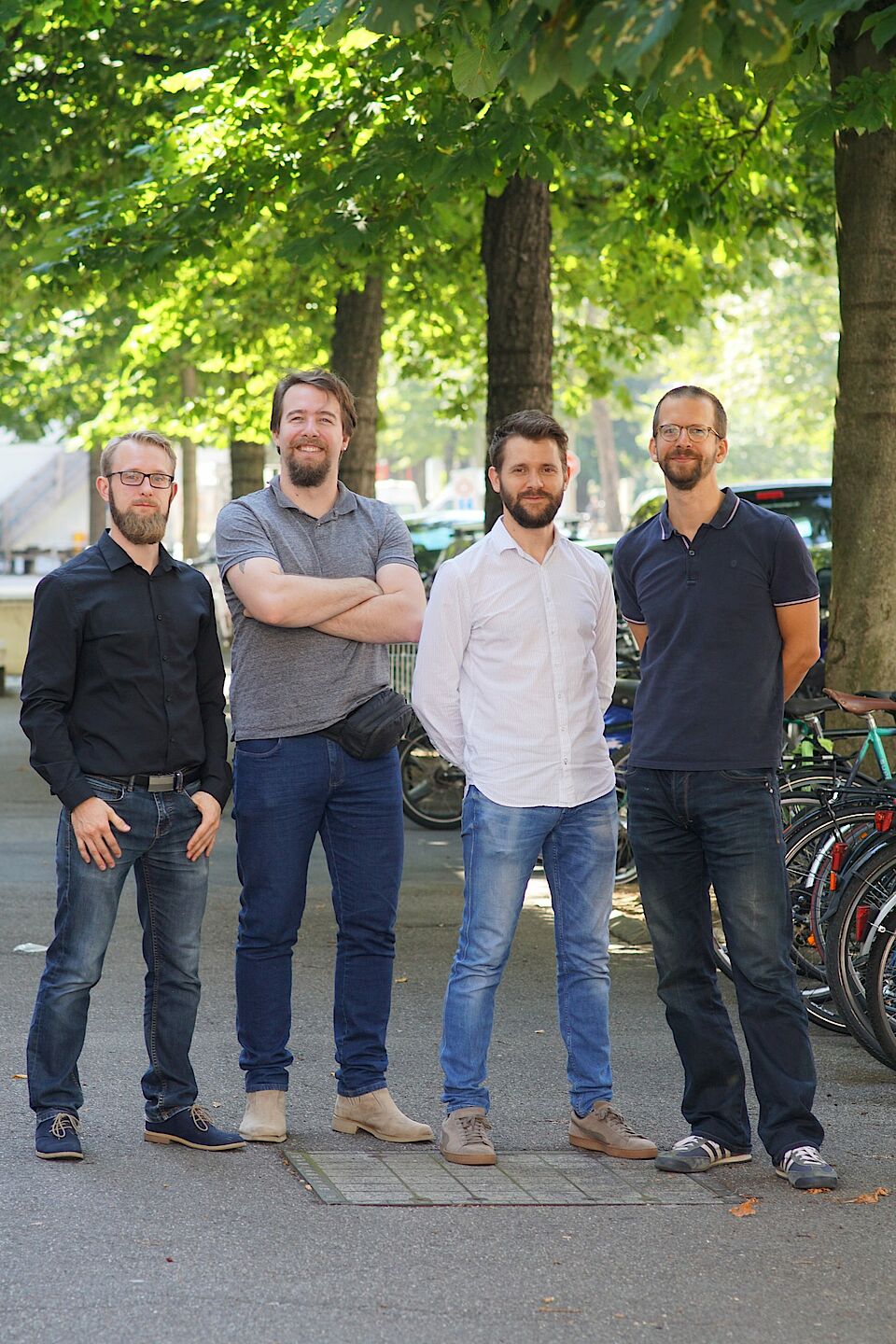 Das Gründerteam von Qnami im Jahr 2019 mit Alexander Stark, Felipe Favaro, Mathieu Munsch und Patrick Maletinsky. (Bild: C. Möller, SNI)