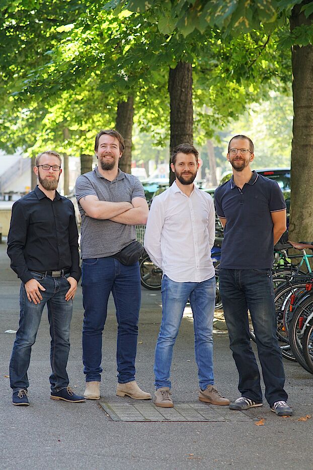 Gründerteam von Qnami im Jahr 2019 mit Alexander Stark, Felipe Favaro, Mathieu Munsch und Patrick Maletinsky