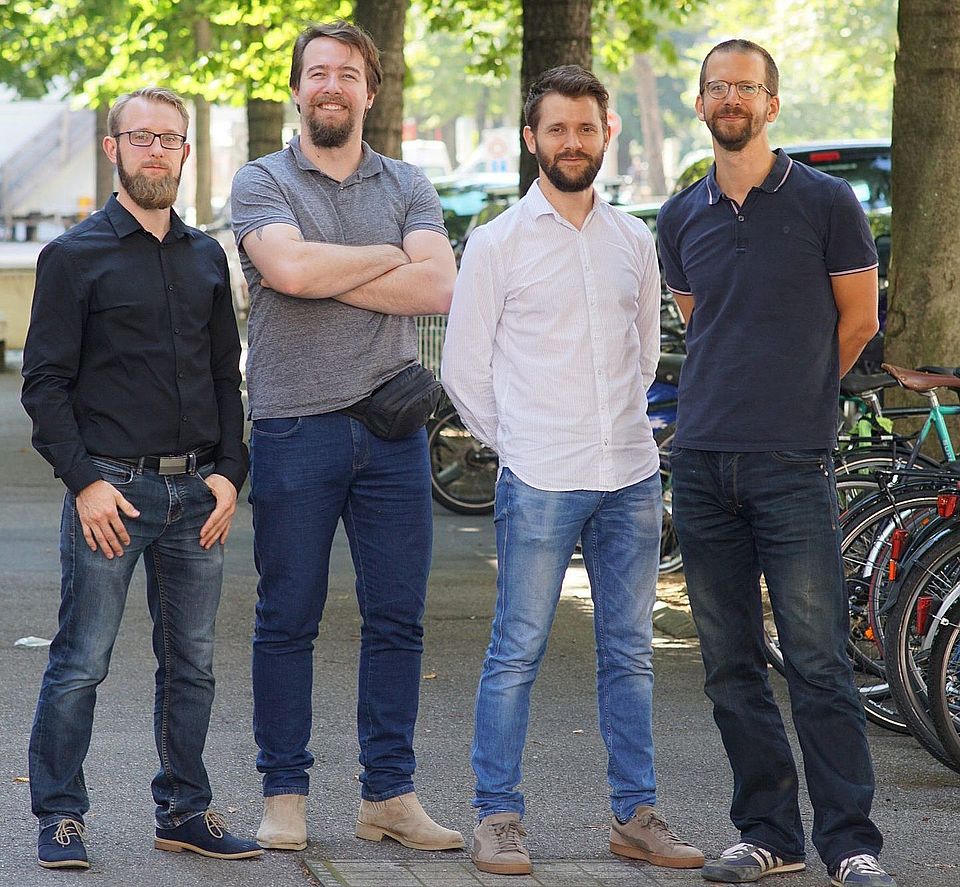 Das Gründerteam von Qnami Alexander Stark, Felipe Favaro, Mathieu Munsch, Patrick Maletinsky im Frühjahr 2019.