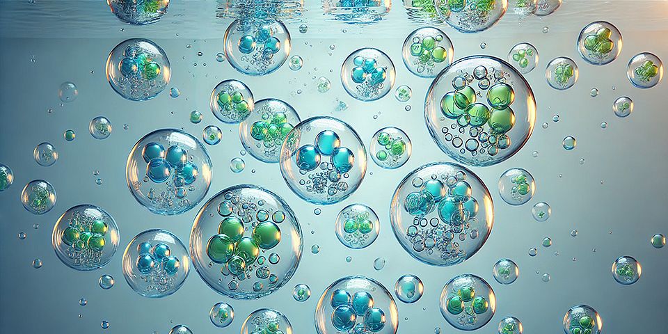 Researchers have created two types of synthetic protocells that can communicate with each other. (Image created with DALL-E by University of Basel)