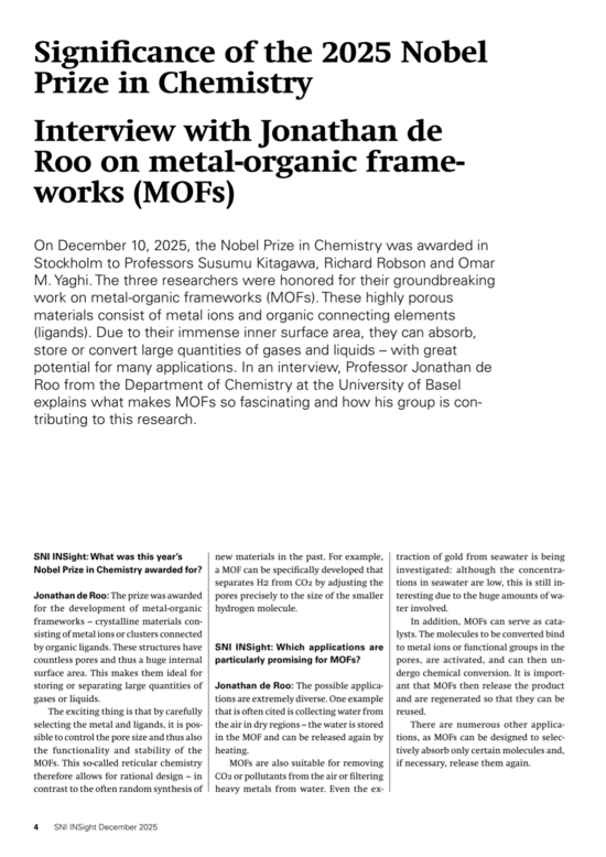 Significance of the 2025 Nobel Prize in Chemistry Interview with Jonathan de Roo on metal-organic frameworks (MOFs)