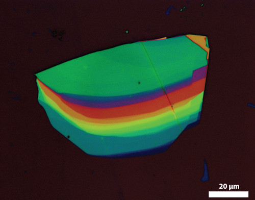  A real-color optical microscope image of an hexagonal boron nitride flake on a silicon oxide substrate