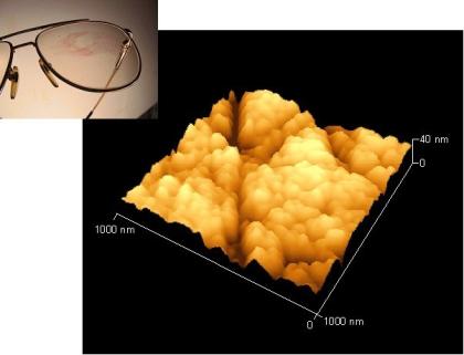 Eyeglasses seen with scanning probe microscopy: Nanotechnology in quality control